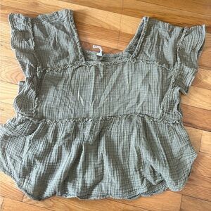 Daily Practice Olive Green Ruffle Sleeve Top